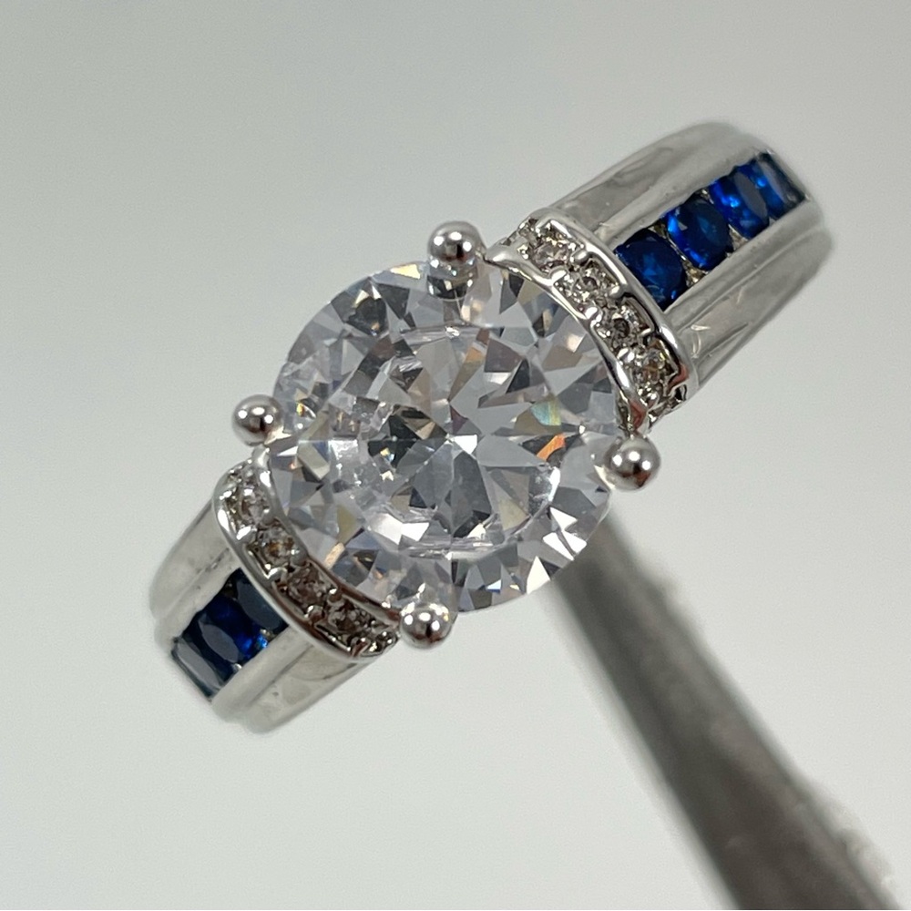 Rings Engagement Women’s Jewelry Round Cut Blue White Diamond CZ Silver Plated